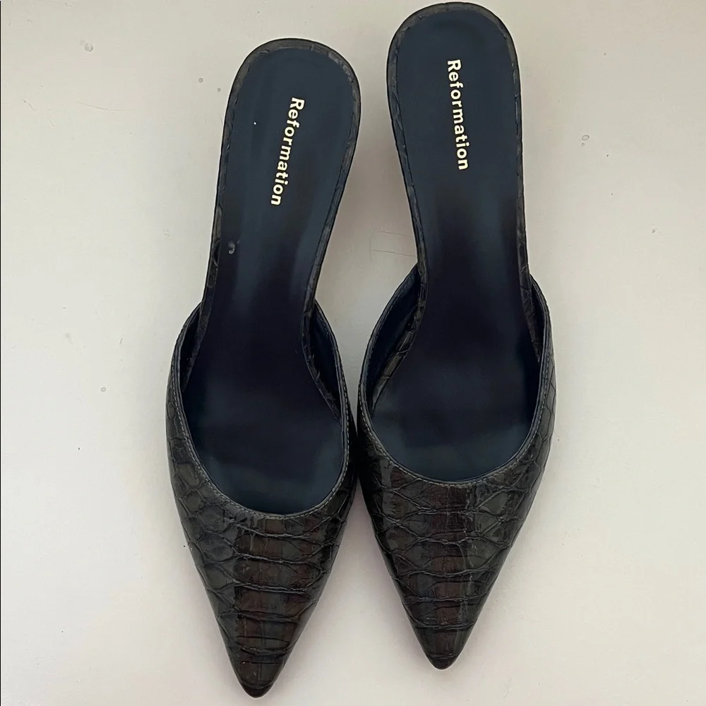 Reformation Dark Croc-Patterned Mules - Picture 2 of 4